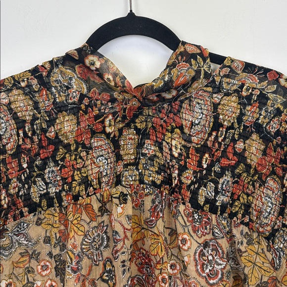 Zara Basic Sheer Floral Blouse with Tie detail in back/ Size small - Picture 3 of 11